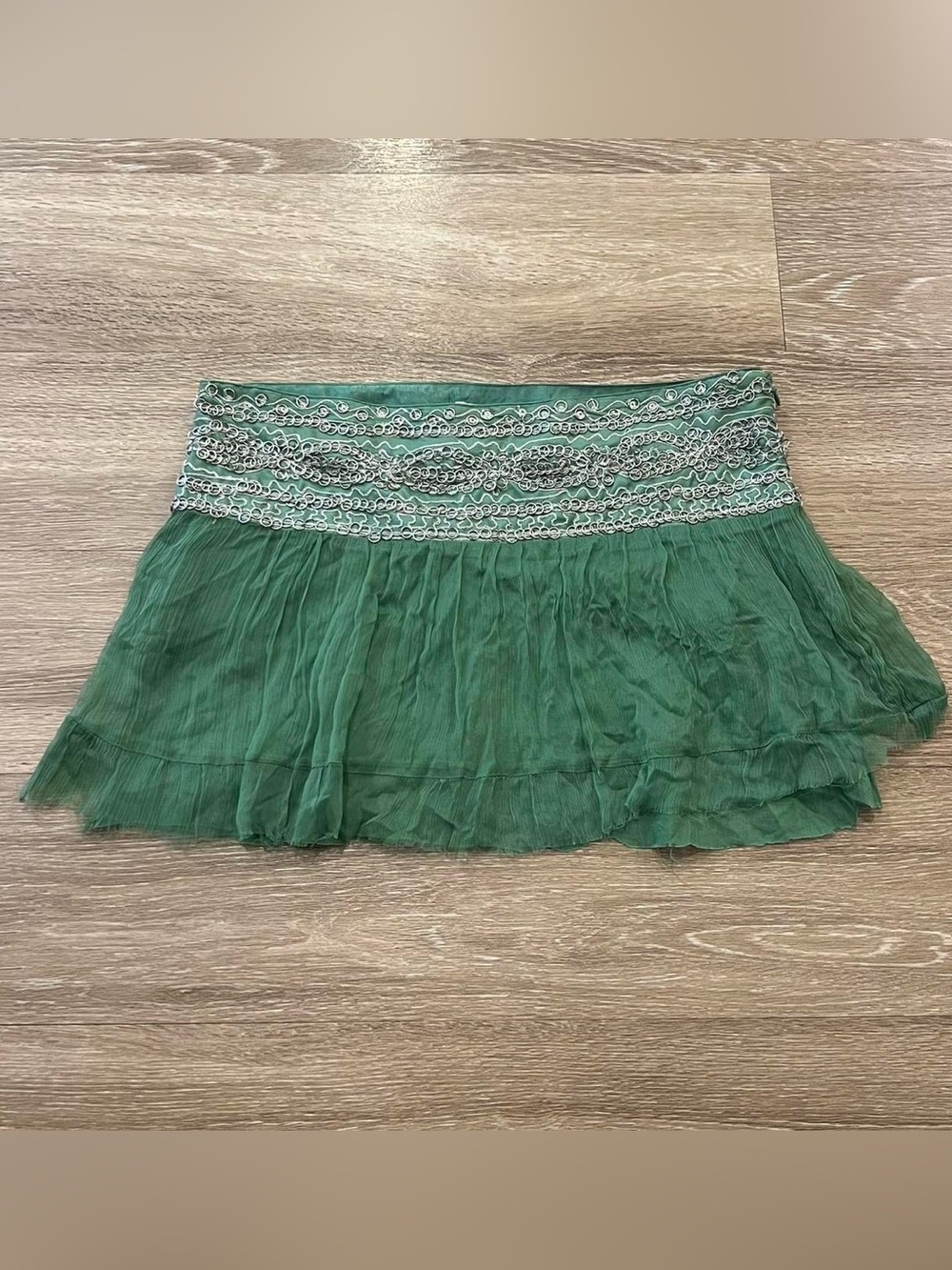 Matty M Green Mini Skirt with Silver Embellished Waistband